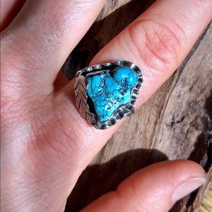Natural Turquoise Navajo Ring Silver Vintage 9.75